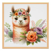 Schattige Llama met bloesems voor kinderen | Perfect Poster (Voorkant)