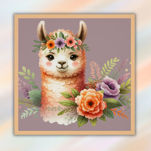 Schattige Llama met bloesems voor kinderen Perfect Poster