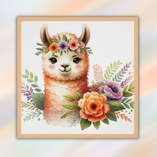 Schattige Llama met bloesems voor kinderen | Perfect Poster