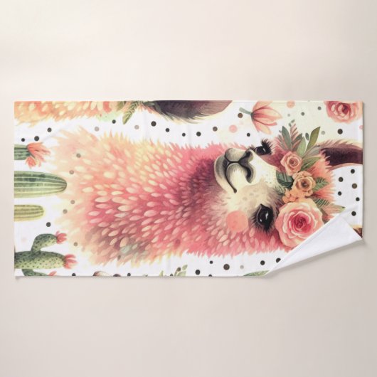  Schattige Llama Waterverf Badhanddoek (Badhanddoek)