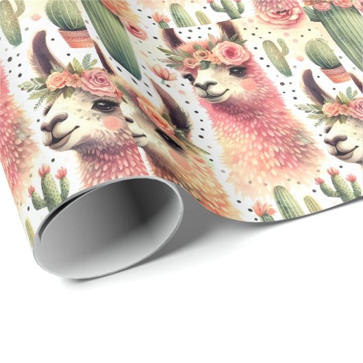  Schattige Llama Waterverf Cadeaupapier (Rol Hoek)