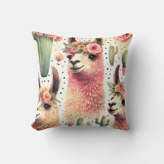  Schattige Llama Waterverf Kussen (Voorkant)