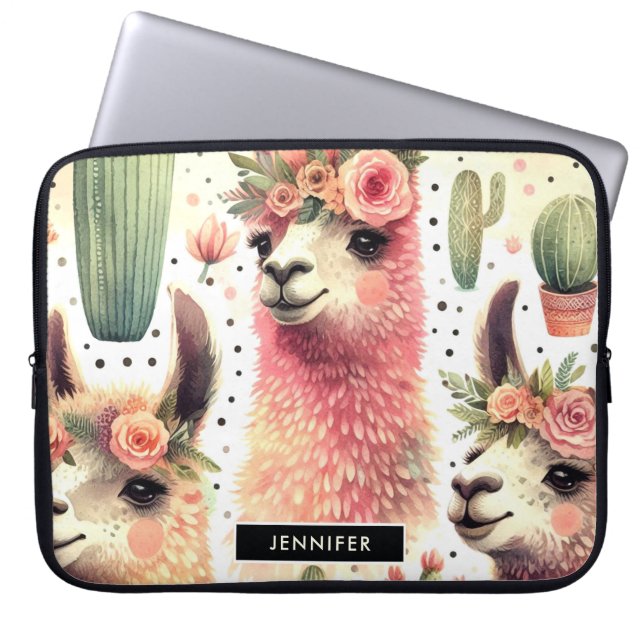  Schattige Llama Waterverf Laptop Sleeve (Voorkant)