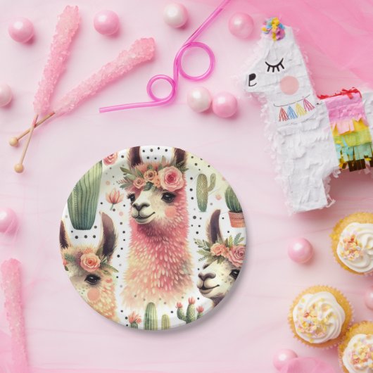  Schattige Llama Waterverf Papieren Bordje (Feest)