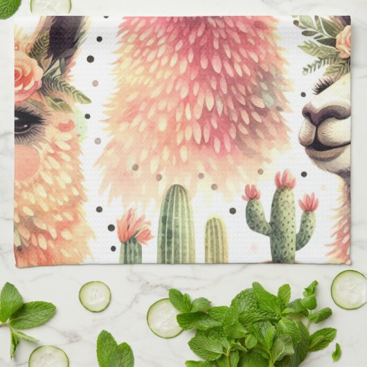  Schattige Llama Waterverf Theedoek (Gevouwen)