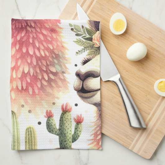 Schattige Llama Waterverf Theedoek (Quarter Fold)