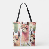  Schattige Llama Waterverf Tote Bag (Achterkant)