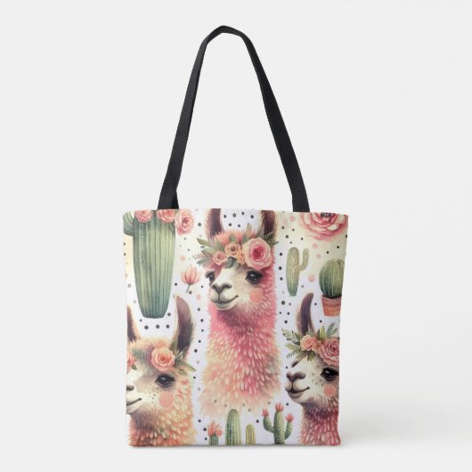  Schattige Llama Waterverf Tote Bag (Achterkant)