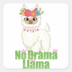 Schattige Llama Zonder Drama Met Bloemenkroon Vierkante Sticker