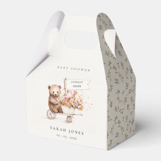 Schattige lokaal geteeld Teddy Floral Cart Baby sh Bedankdoosjes (Achterkant)