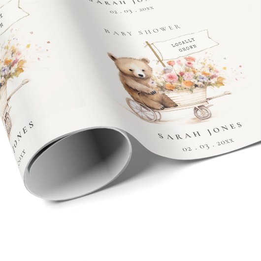 Schattige lokaal geteeld Teddy Floral Cart Baby sh Cadeaupapier (Rol Hoek)