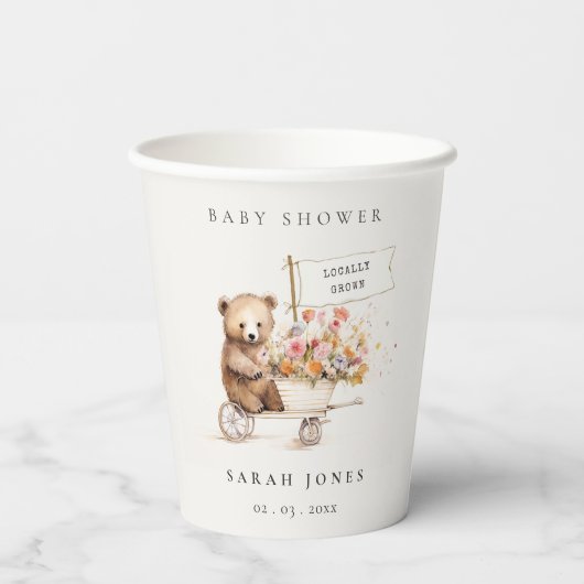 Schattige lokaal geteeld Teddy Floral Cart Baby sh Papieren Bekers (Achterkant)