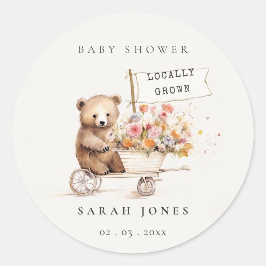 Schattige lokaal geteeld Teddy Floral Cart Baby sh Ronde Sticker (Voorkant)