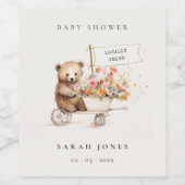 Schattige lokaal geteeld Teddy Floral Cart Baby sh Wijn Etiket (Enkel label)