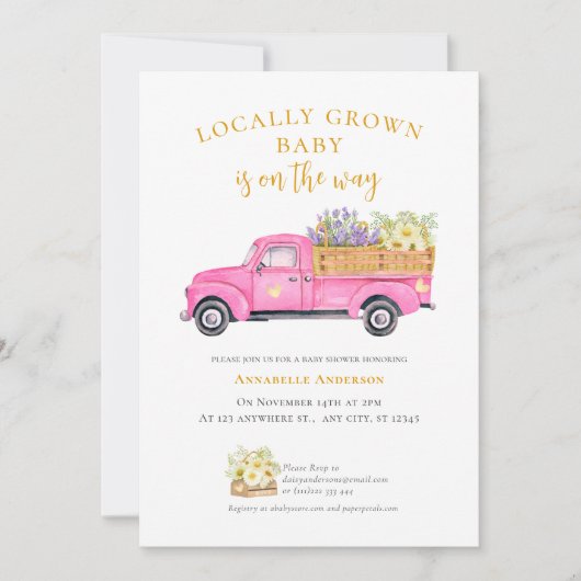 Schattige lokaal geteeld waterverf Baby shower Kaart (Voorkant)