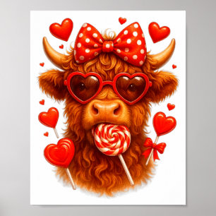 Schattige Lollypop Hoogland Koe Valentijnsdag Rode Poster