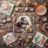 Schattige Lop Eared Bunny Flowers Happy Easter Feestdagenkaart