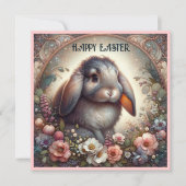 Schattige Lop Eared Bunny Flowers Happy Easter Feestdagenkaart (Voorkant)
