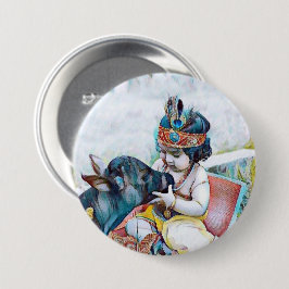 schattige lord krishna met koe klassieke ronde sti button 7,6 cm