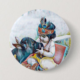schattige lord krishna met koe klassieke ronde sti ronde button 7,6 cm