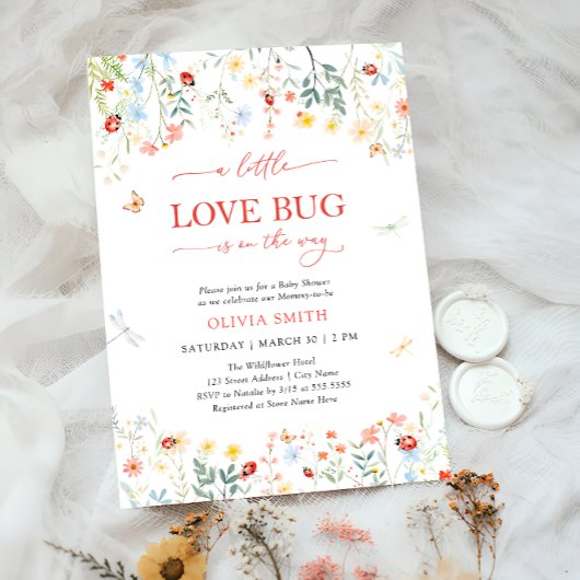 Schattige Love Bug Wildflower Baby shower Kaart