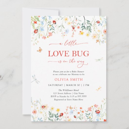 Schattige Love Bug Wildflower Baby shower Kaart (Voorkant)