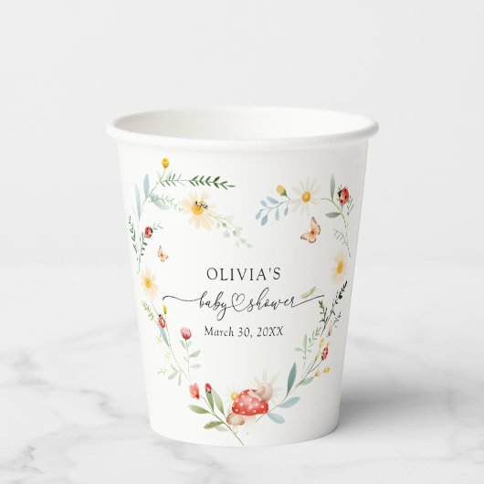 Schattige Love Bug Wildflower Baby shower Papieren Bekers (Achterkant)