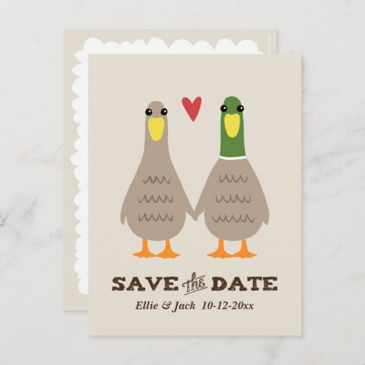 Schattige Love Ducks Wedding Save the Date Aankond Aankondigingskaart (Voorkant / Achterkant)