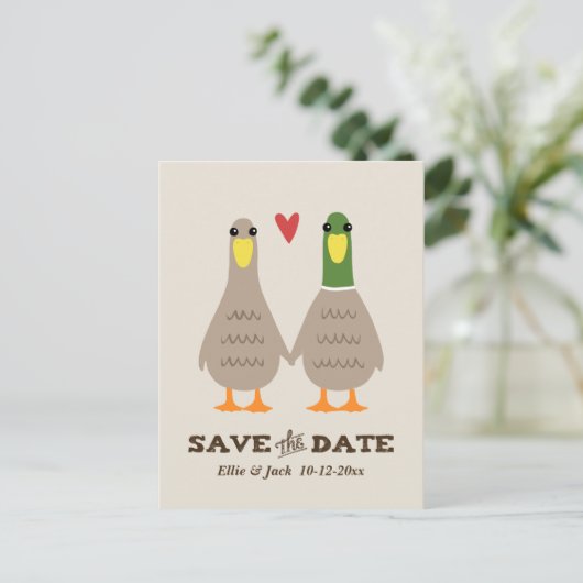 Schattige Love Ducks Wedding Save the Date Aankond Aankondigingskaart (Staand voorkant)