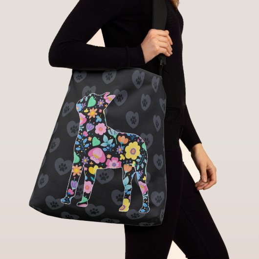 Schattige Love My Boston Terrier bloemenontwerp Crossbody Tas (Dichtbij)