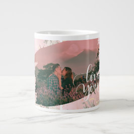 Schattige Love You Custom Photo voor Paar Roze Blo Grote Koffiekop