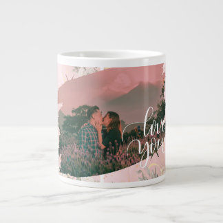 Schattige Love You Custom Photo voor Paar Roze Blo Grote Koffiekop