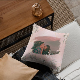 Schattige Love You Custom Photo voor Paar Roze Blo Kussen