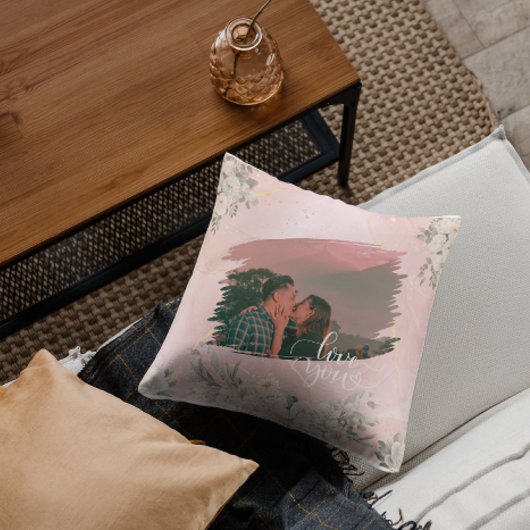 Schattige Love You Custom Photo voor Paar Roze Blo Kussen