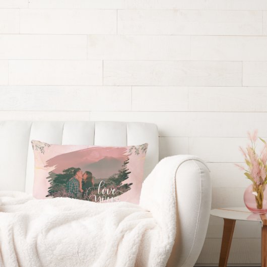 Schattige Love You Custom Photo voor Paar Roze Blo Kussen (Bank)