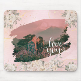 Schattige Love You Custom Photo voor Paar Roze Blo Muismat
