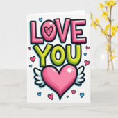 Schattige Love You Hart Kaart (Gele Bloem)