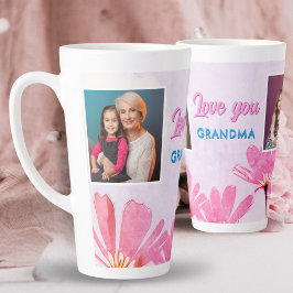 Schattige Love you oma Pink Flowers 2 foto's Latte Mok