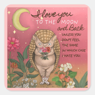 Schattige Love You to the Moon Armadillo Jubileum Vierkante Sticker