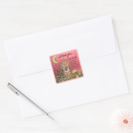 Schattige Love You to the Moon Armadillo Jubileum Vierkante Sticker (Envelop)