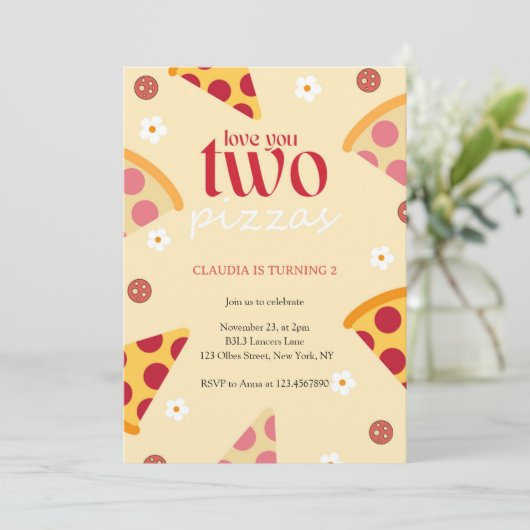 Schattige Love You Two Pizzas Tweede Verjaardagsfe Kaart (Staand voorkant)