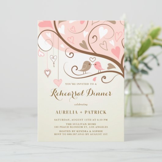  Schattige Lovebirds Roze Repetitie Diner Kaart (Staand voorkant)