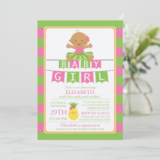 Schattige Luau Hula Meisje Baby shower Uitnodiging (Staand voorkant)