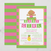 Schattige Luau Hula Meisje Baby shower Uitnodiging (Voorkant / Achterkant)