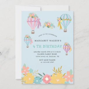 schattige luchtballon Verjaardag Uitnodiging