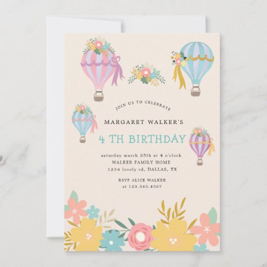 schattige luchtballon Verjaardag Uitnodiging (Voorkant)