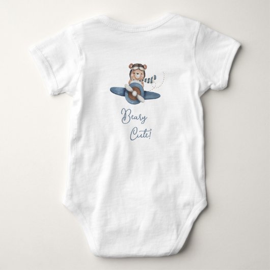 Schattige Luchtvaart Beer Blue Plane 1e Verjaardag Romper (Achterkant)