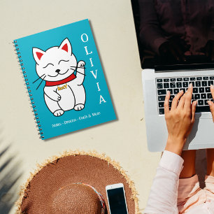 Schattige Lucky Cat Tekening Gepersonaliseerd Noti Notitieboek