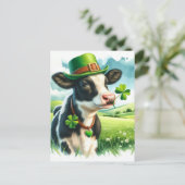 Schattige Lucky St. Patrick's Day Waterverf Koe Briefkaart (Staand voorkant)