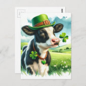 Schattige Lucky St. Patrick's Day Waterverf Koe Briefkaart (Voorkant / Achterkant)
